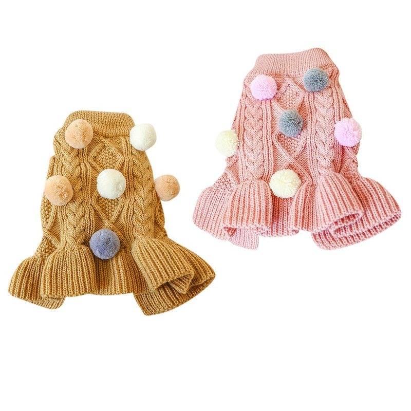 Vestido Tricot Pompom | Para Cachorro e Gato